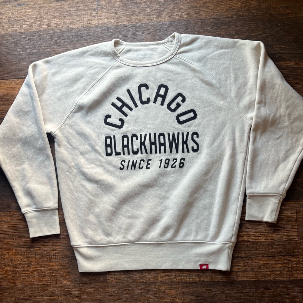 Men's Chicago Blackhawks Sweatshirt White Spell-Out M NHL Hockey Sportique City